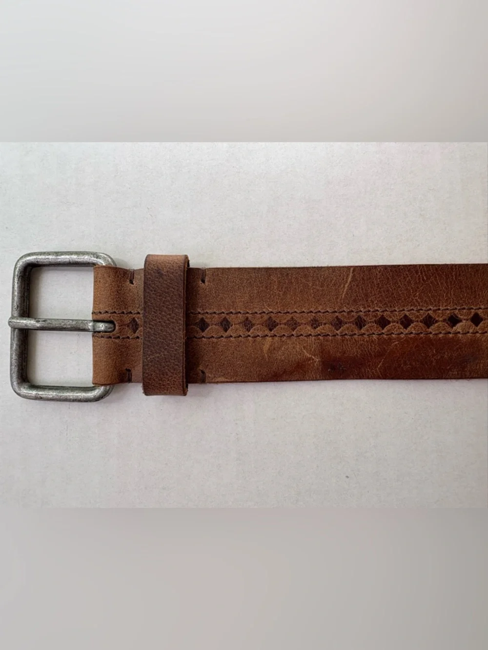 Lucky Brand Brown Wide Leather Belt Square Brass Buckle - Size 32 BK M0201